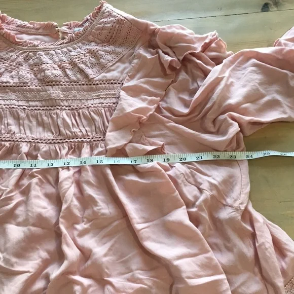 Grace + Karma ruffle crochet babydoll bohemian shirt size L loose fit pink - Picture 8 of 11